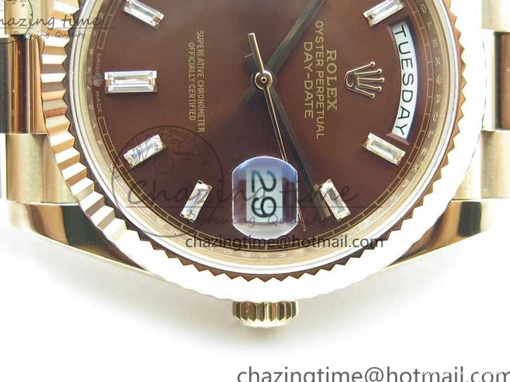 Best AAA Replica Sites Dial 40mm 904 New Version RG Bracelet Bold 228239 2825 President A Crystal Markers Day-Date on RG BP Brown Dial T 0118